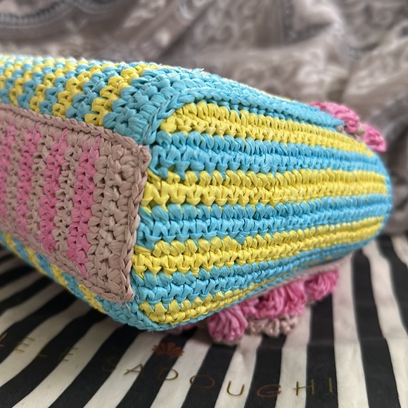 NWT! Lele Sadoughi Tabitha Raffia Ruffle Handbag Pink Purple Barbie Barbiecore - Picture 9 of 13